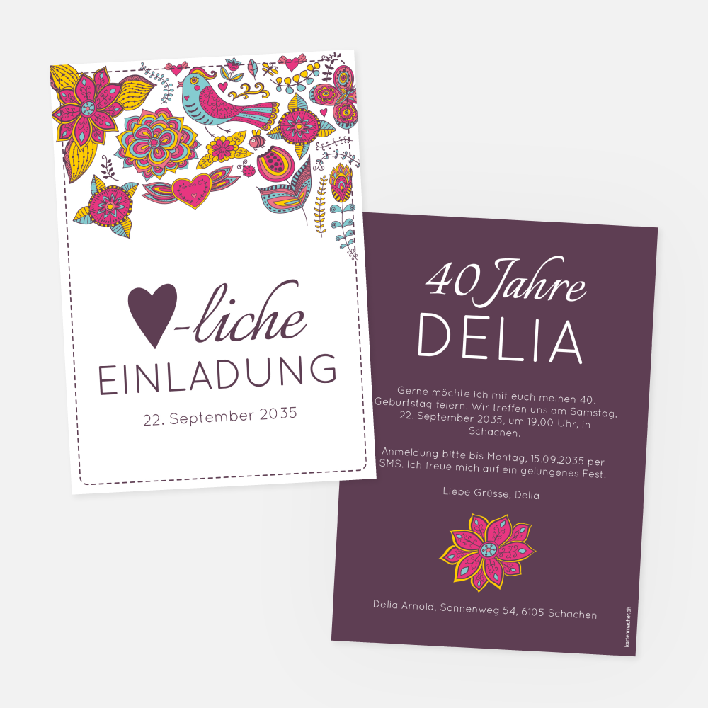 Geburtstagseinladungskarte Delia