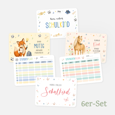 Postkartenset Schule Tiere