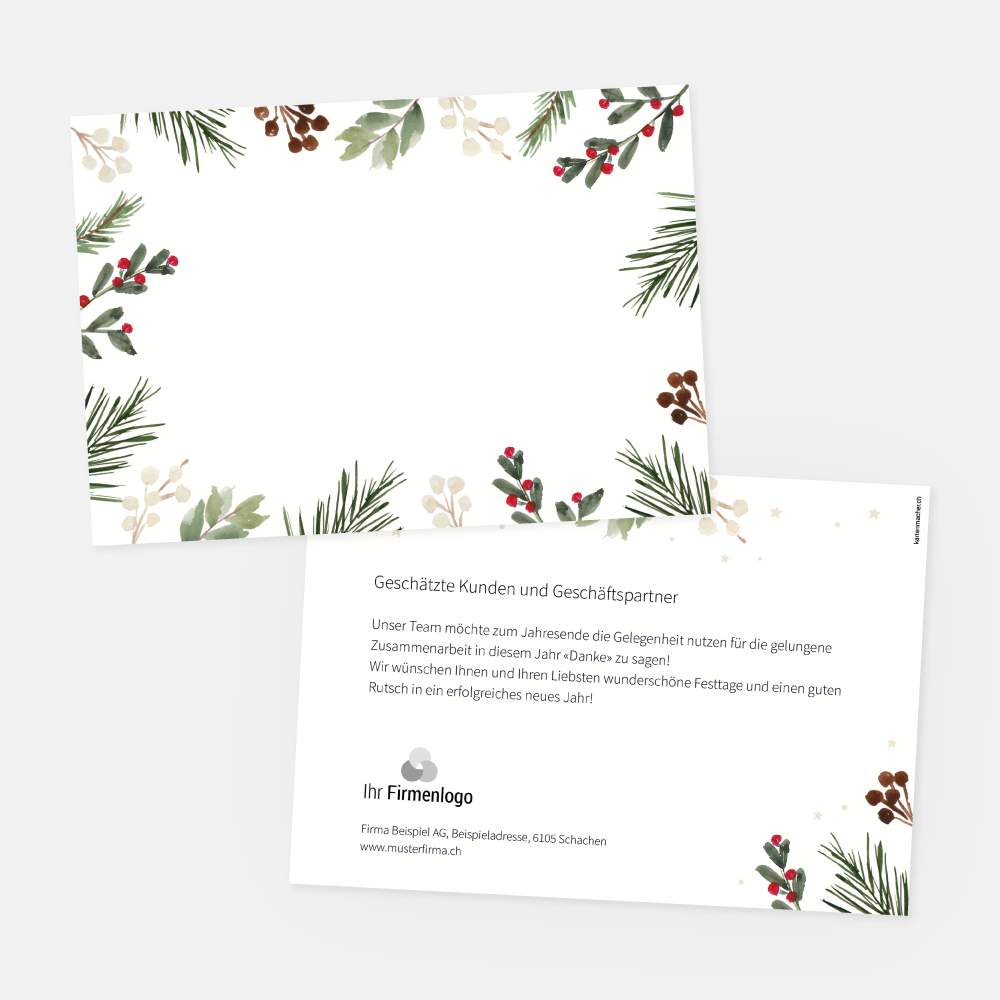 Weihnachtskarte Firmen Floral Gold