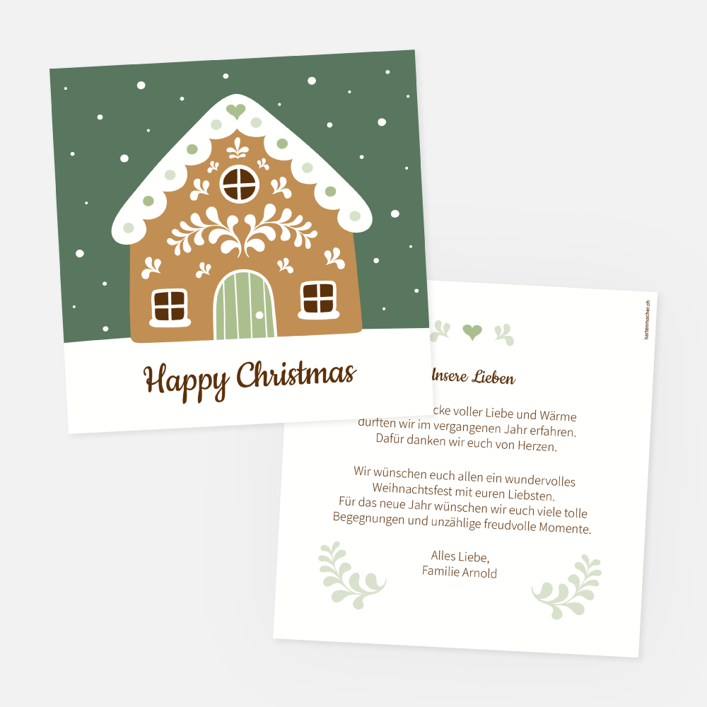 Weihnachtskarte Lebkuchenhaus