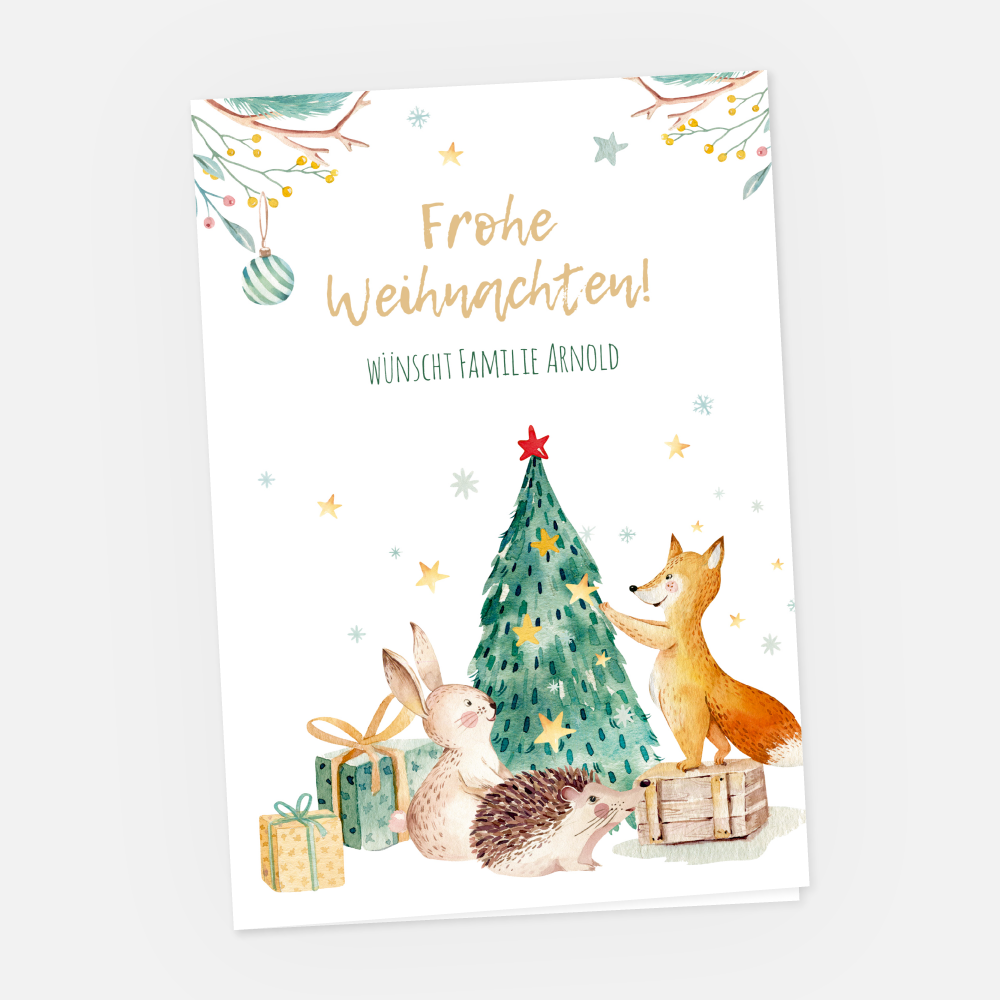 Weihnachtskarte Tierweihnacht