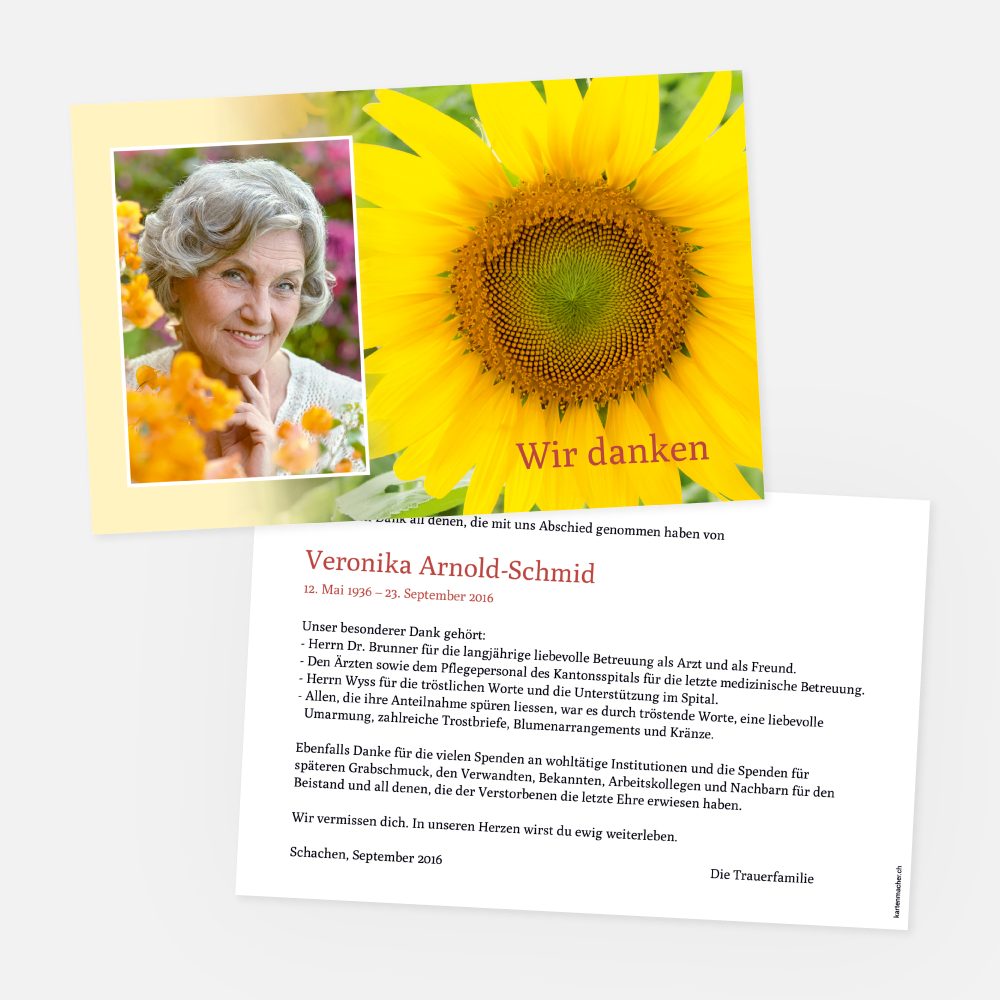 Danksagungskarte Sonnenblume