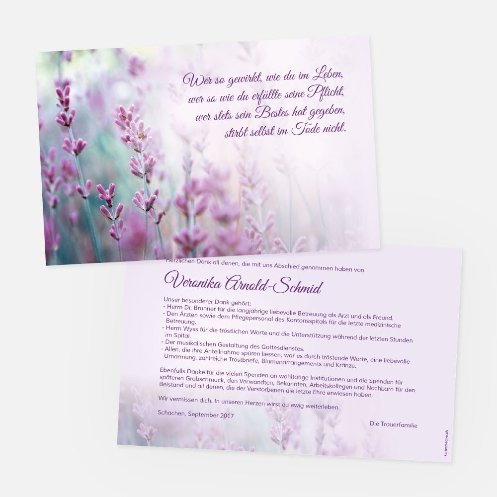 Danksagungskarte Lavendelwiese
