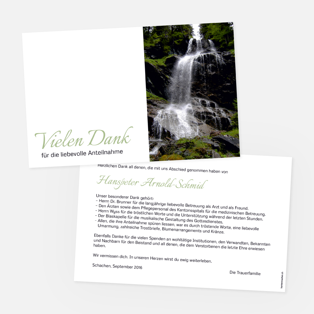 Danksagungskarte Wasserfall