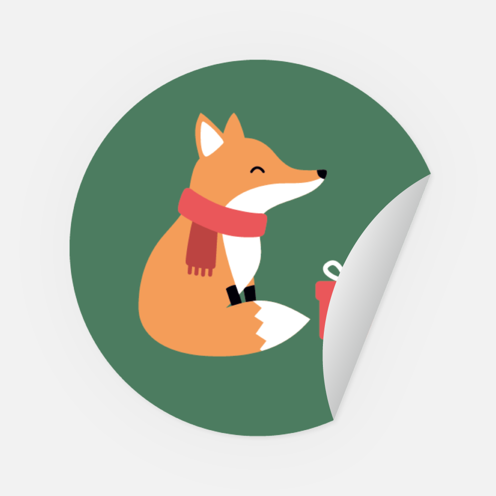 Sticker Fuchs mit Geschenk rund 45